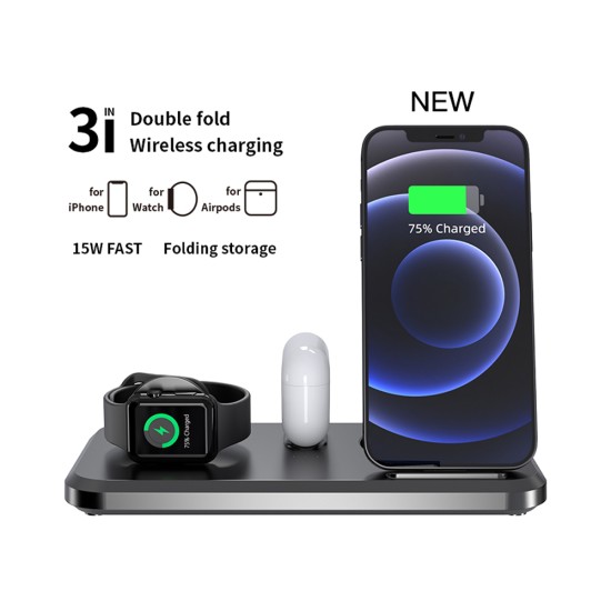 3 IN 1 FAST WIRELESS CHARGING STAND DOCK UV-06 15W FOR IPHONE/SAMSUNG/IWATCH/AIRPODS 3 IN 1 FAST WIRELESS CHARGING STAND DOCK UV-06 15W FOR IPHONE/SAMSUNG/IWATCH/AIRPODS